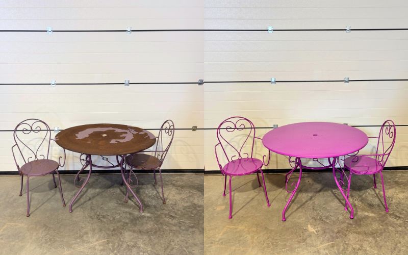 Avant _ Après décapage métal - Table de jardin